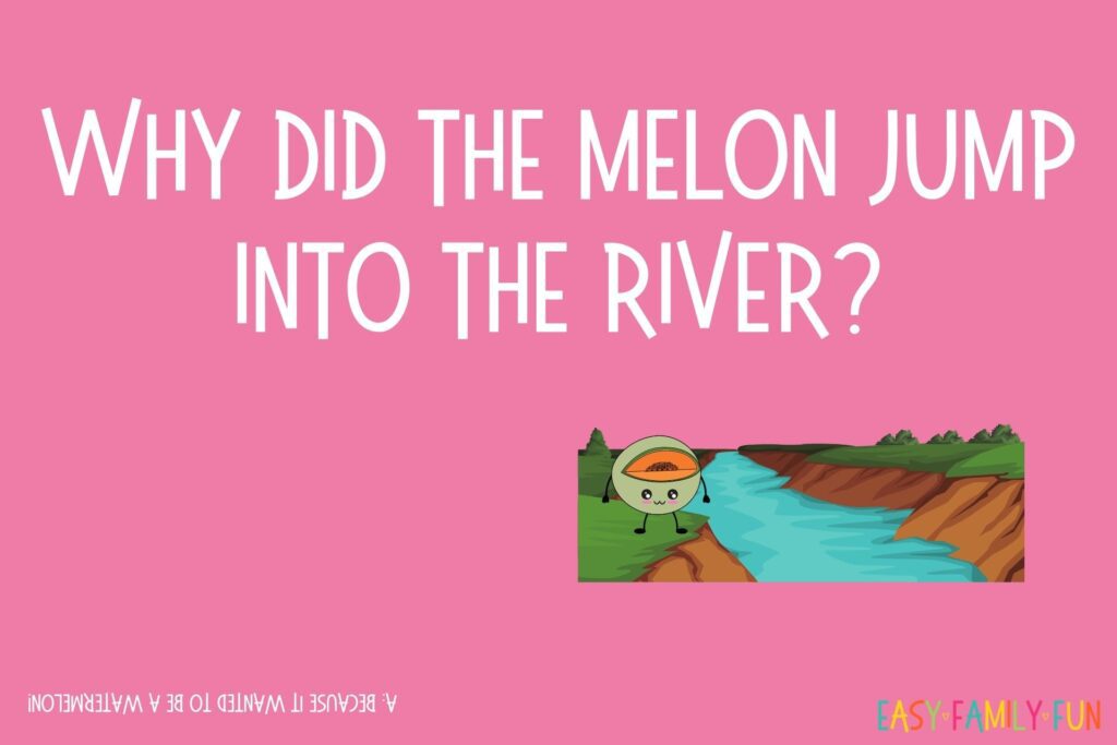 jokes for kids question: Why did the melon jump into the river? A: Because it wanted to be a watermelon on a pink background