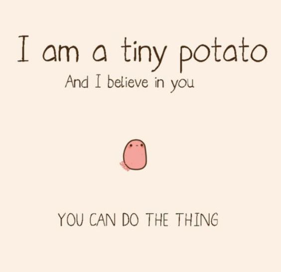 I am a tiny potato and I believe in you. You can do the thing. Tiny pink potato smiling. 