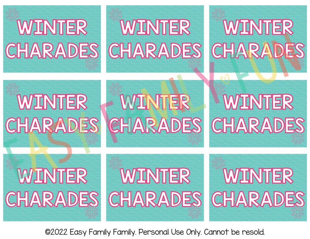 Front of winter charades cards