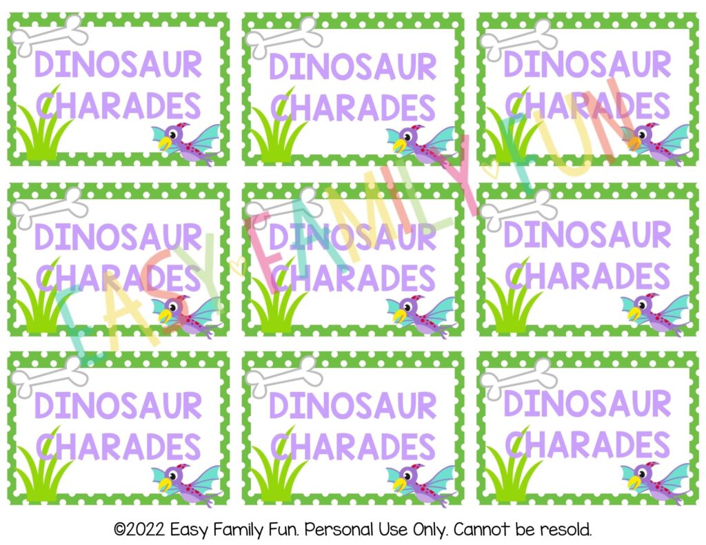 Front of dinosaur charades cards