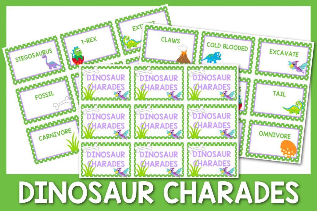 Feature: Dinosaur charades cards printable with green border