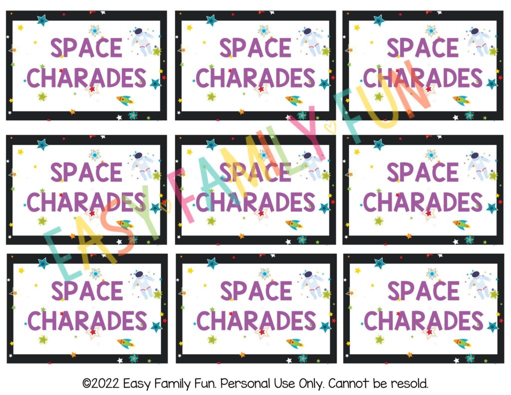 Front of space charades cards