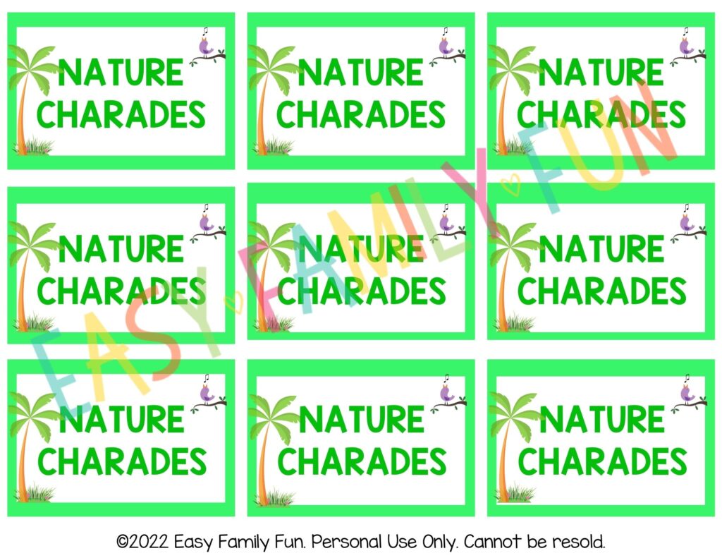 Front of nature charades cards