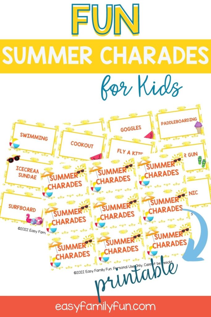 pin image: summer charades cards printable