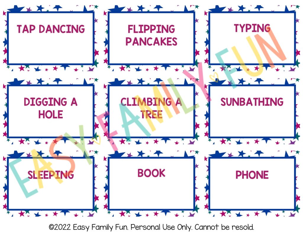 charades for kids printable game cards