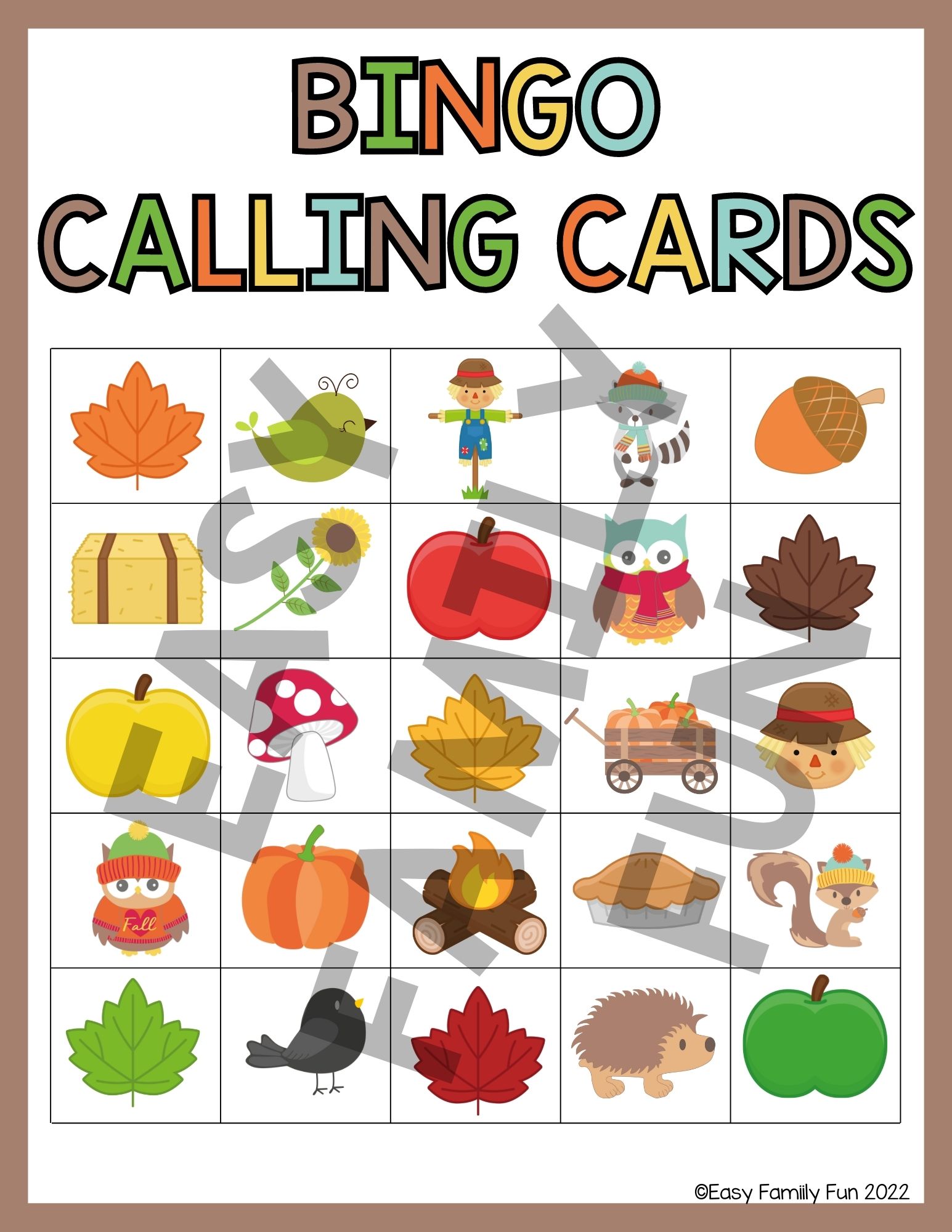 Printable Fall Bingo Game for Kids