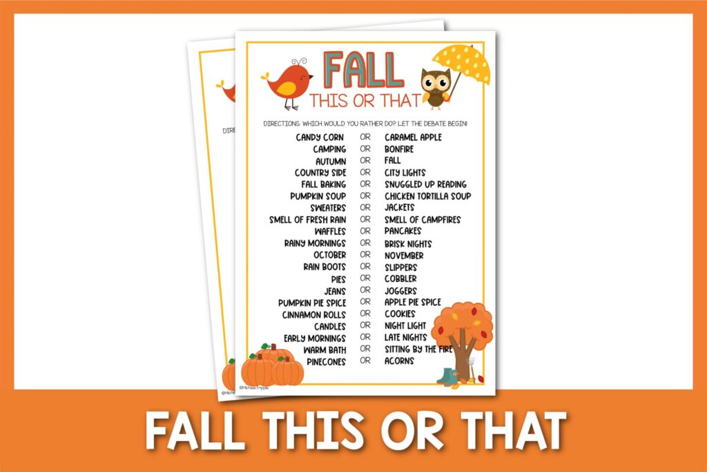 feature image: fall this or that printable on orange border