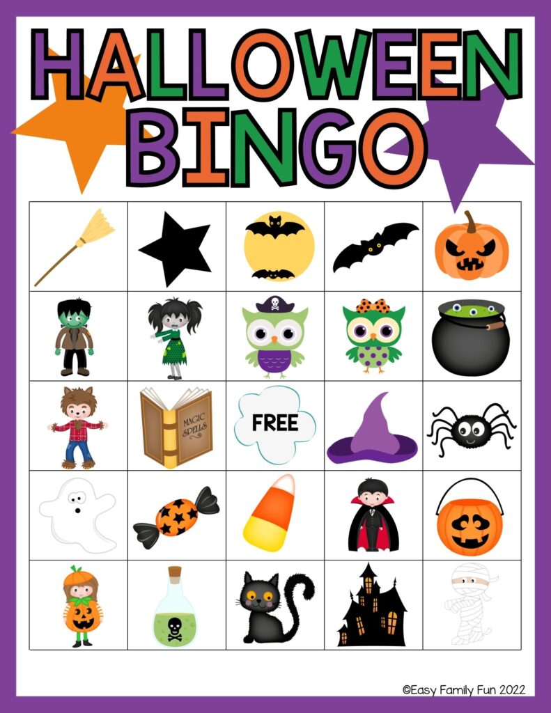 Halloween bingo card with halloween themed images