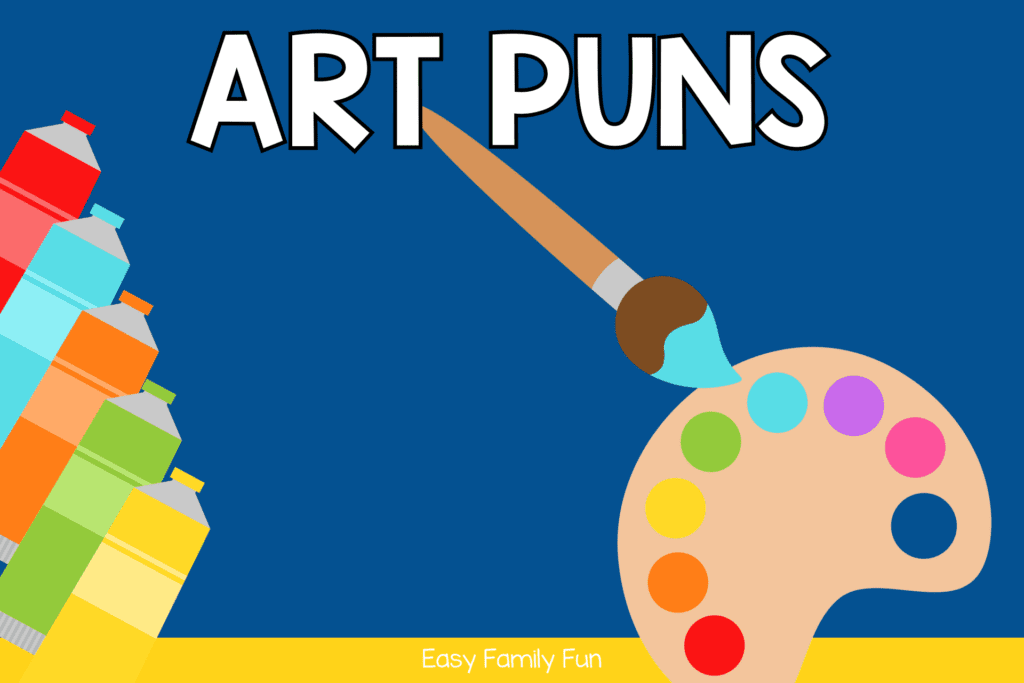 art puns for kids with paint palette and paint brush