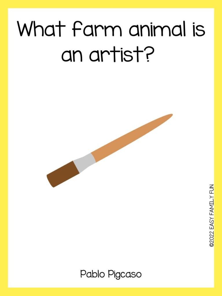 yellow border art pun for kids with brown paintbrush