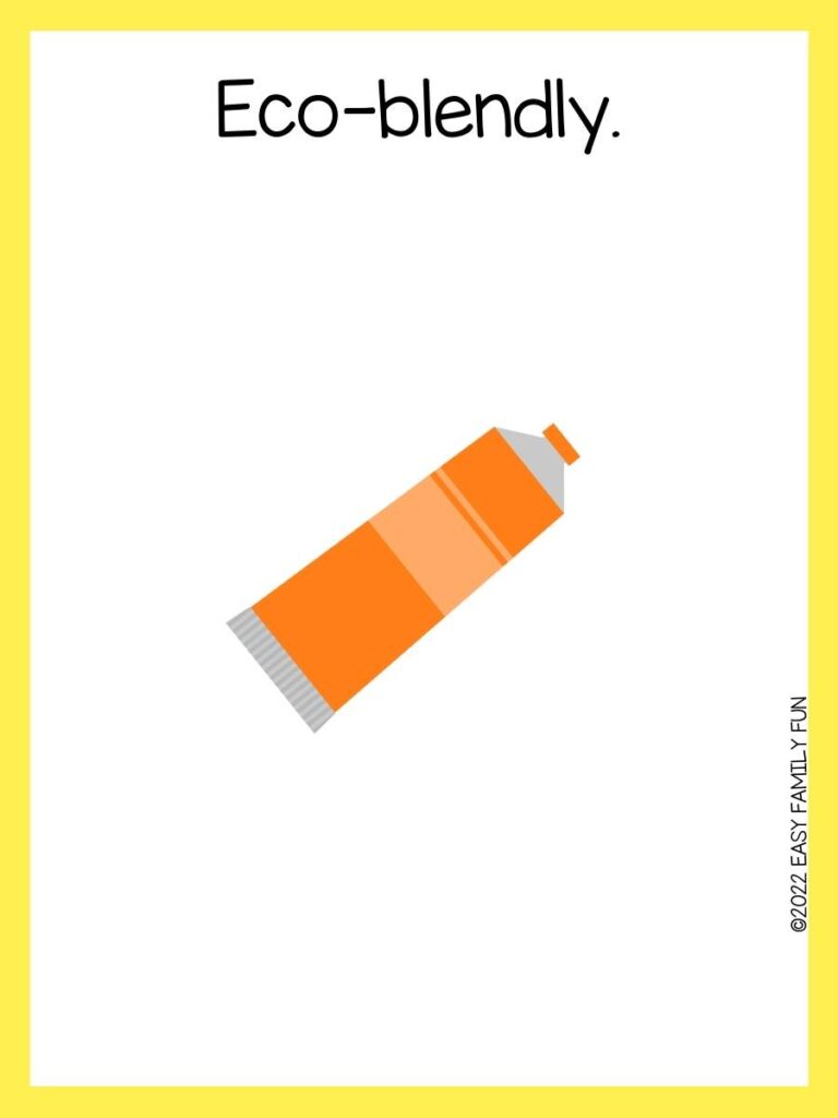 orange paint tube on art pun card for kids 