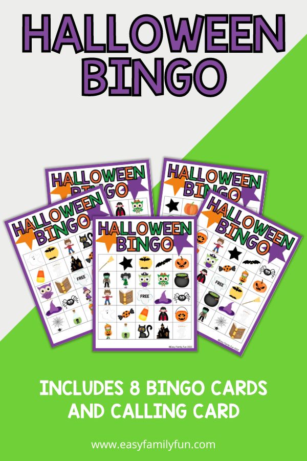 5 Halloween bingo game cards with Halloween-themed squares