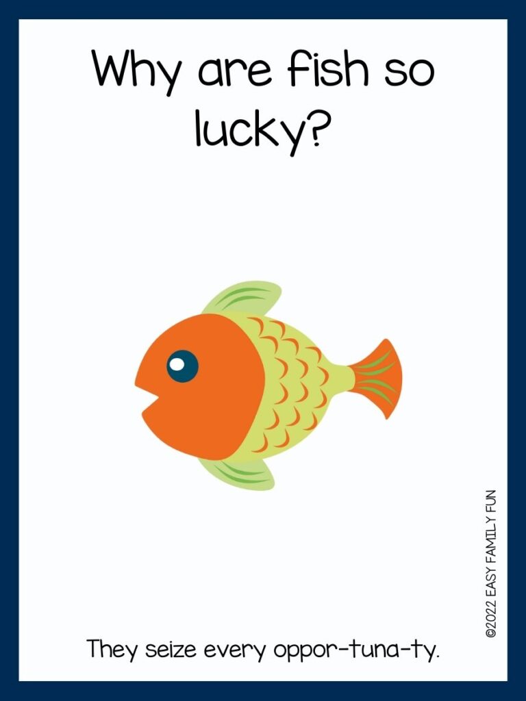 Lime green and orange fish with orange scales and green and orange fins. On white cardstock with a navy blue border. 