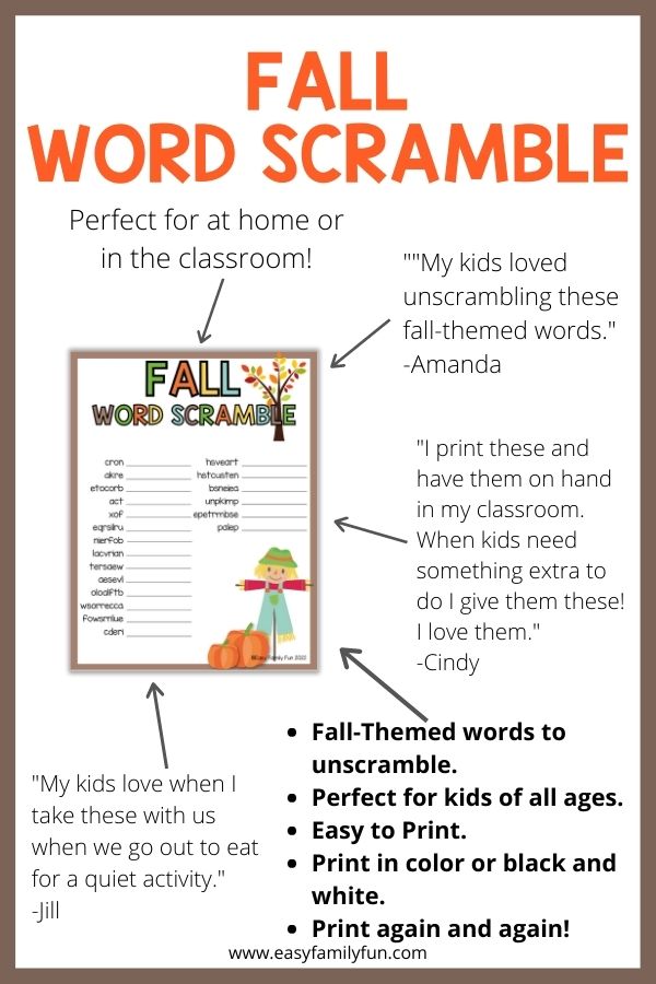 testimonials of fall word scramble