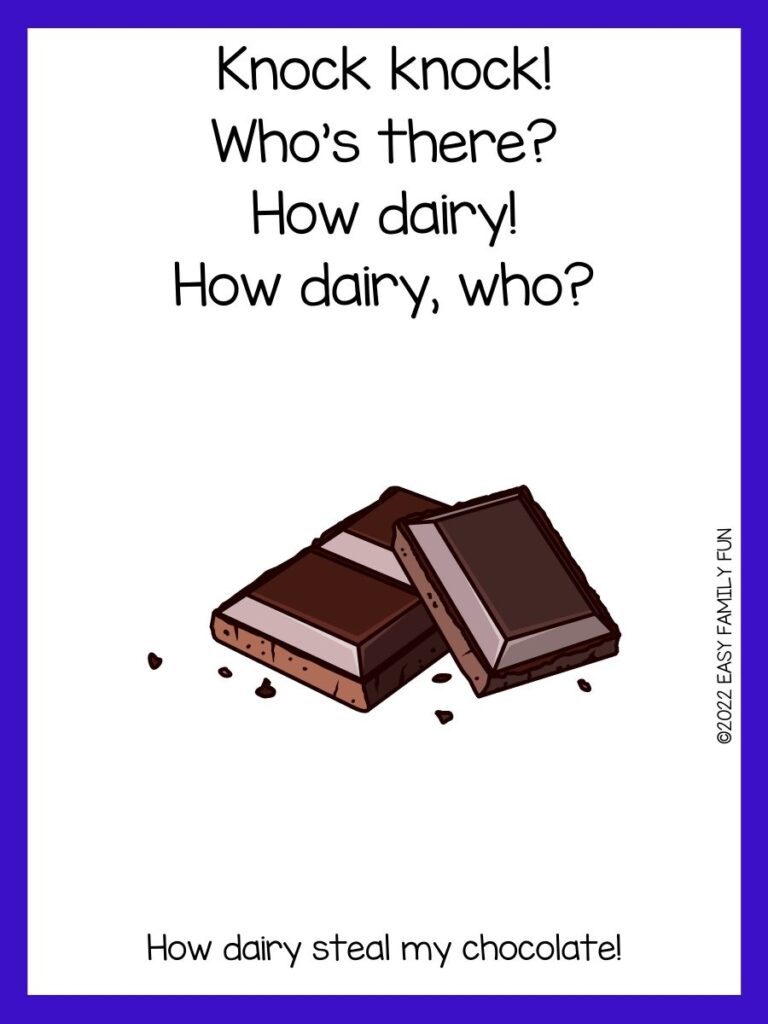 Two dark candy bars with brown crumbs on white cardstock and dark blue border. 