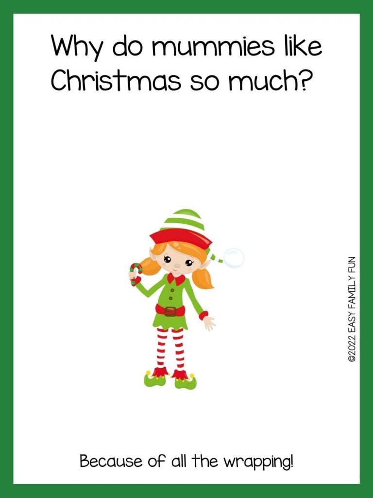 elf with green border with a Christmas joke