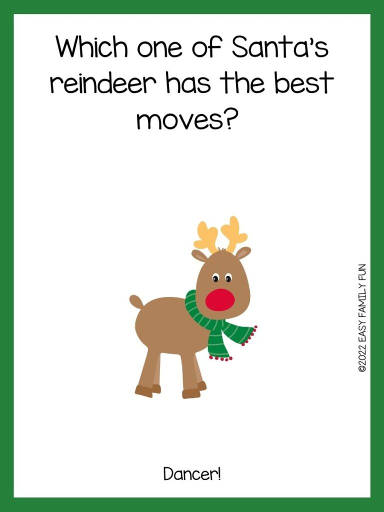 reindeer with green border with a Christmas joke