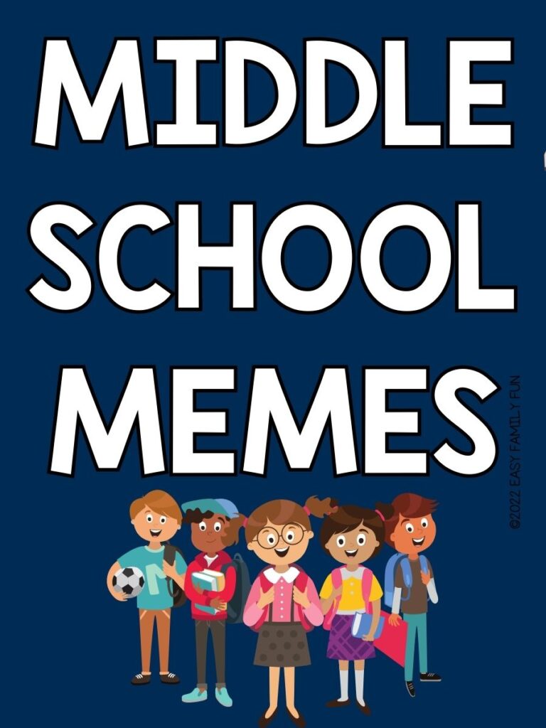 Pin image: Middle school kids with blue background and white text that says middle school memes