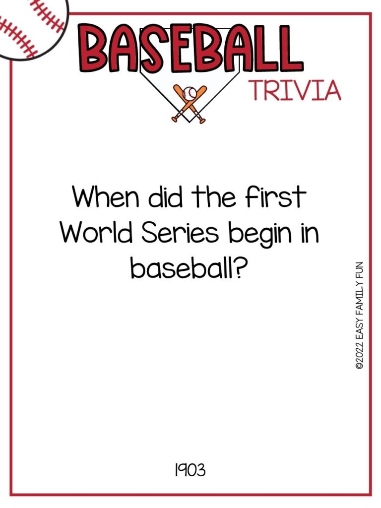 red text that says baseball trivia with baseball and red border