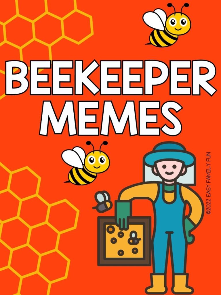 beekeeper memes pin image on red background. 