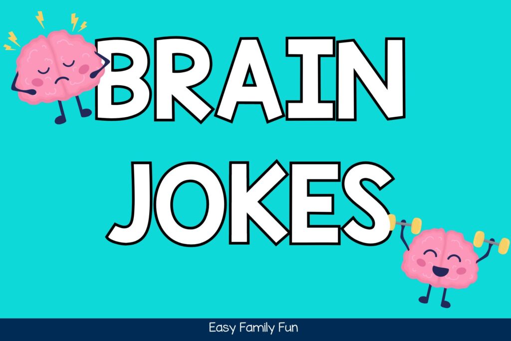 Two animated brains with a turquoise background and the title Brain Jokes