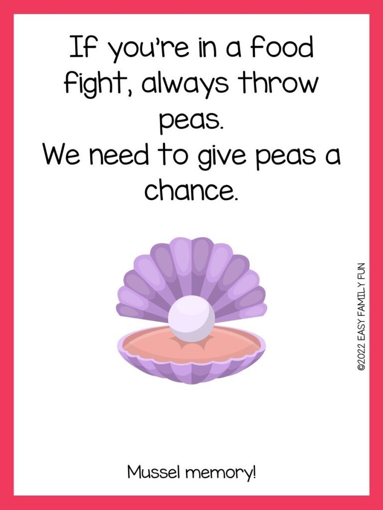 purple clam with pink border with a clam joke