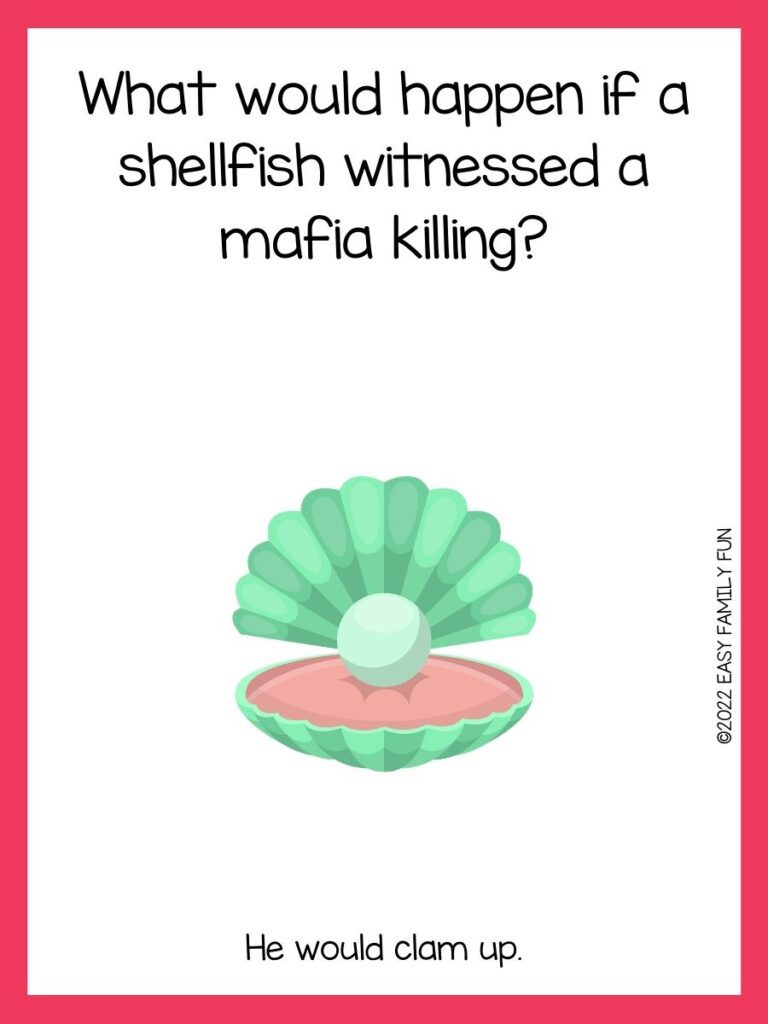 green clam with pink border with a clam joke