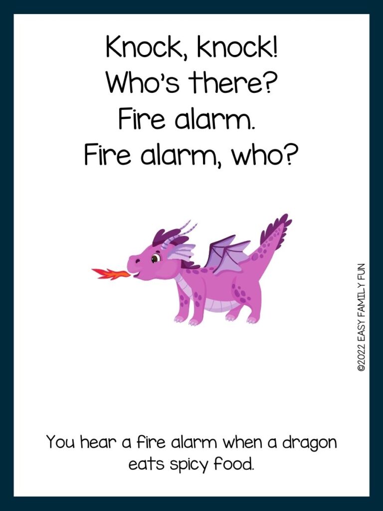 purple dragon with blue border with a dragon knock-knock joke