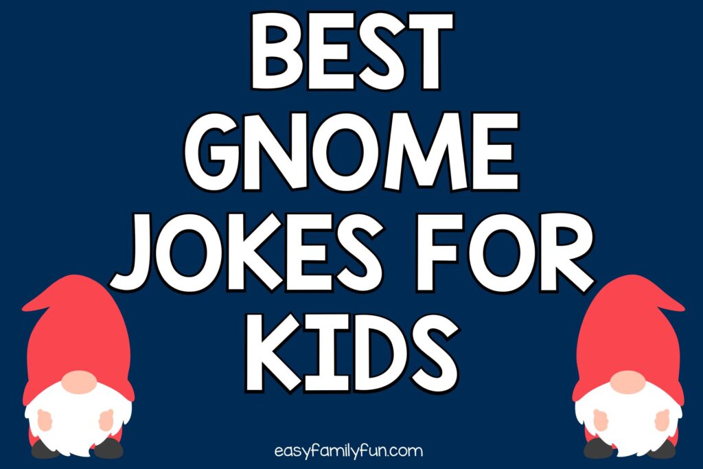 2 gnome with red hats with blue background with white text "best gnome jokes for kids"