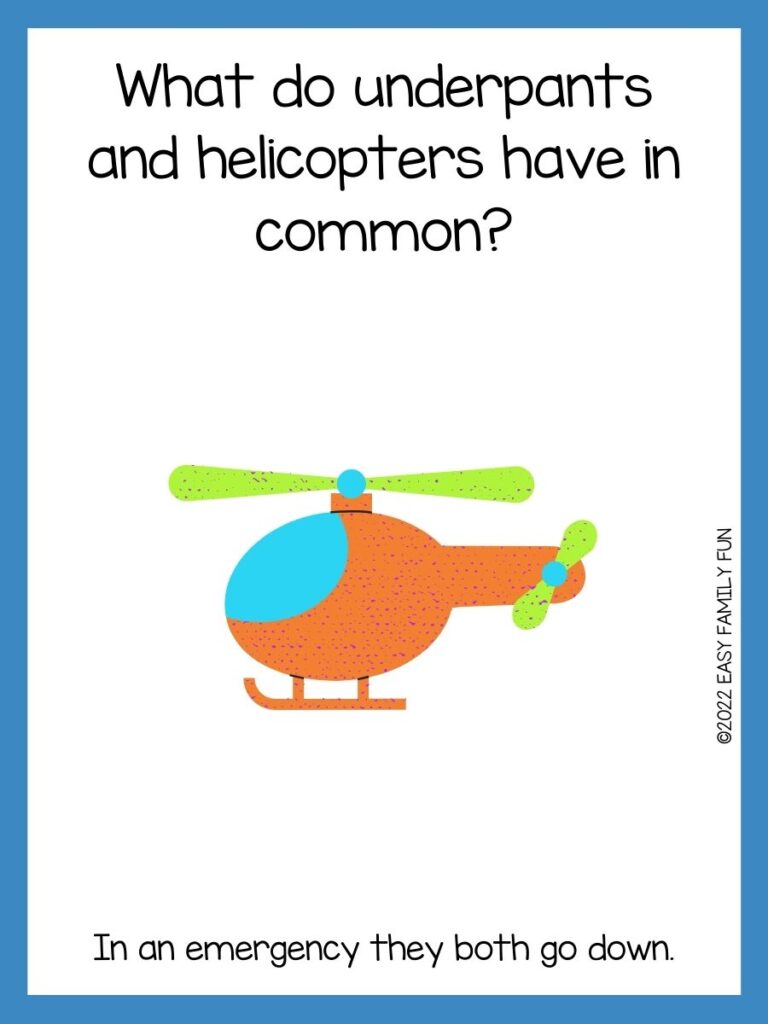orange helicopter with blue border with helicopter pun