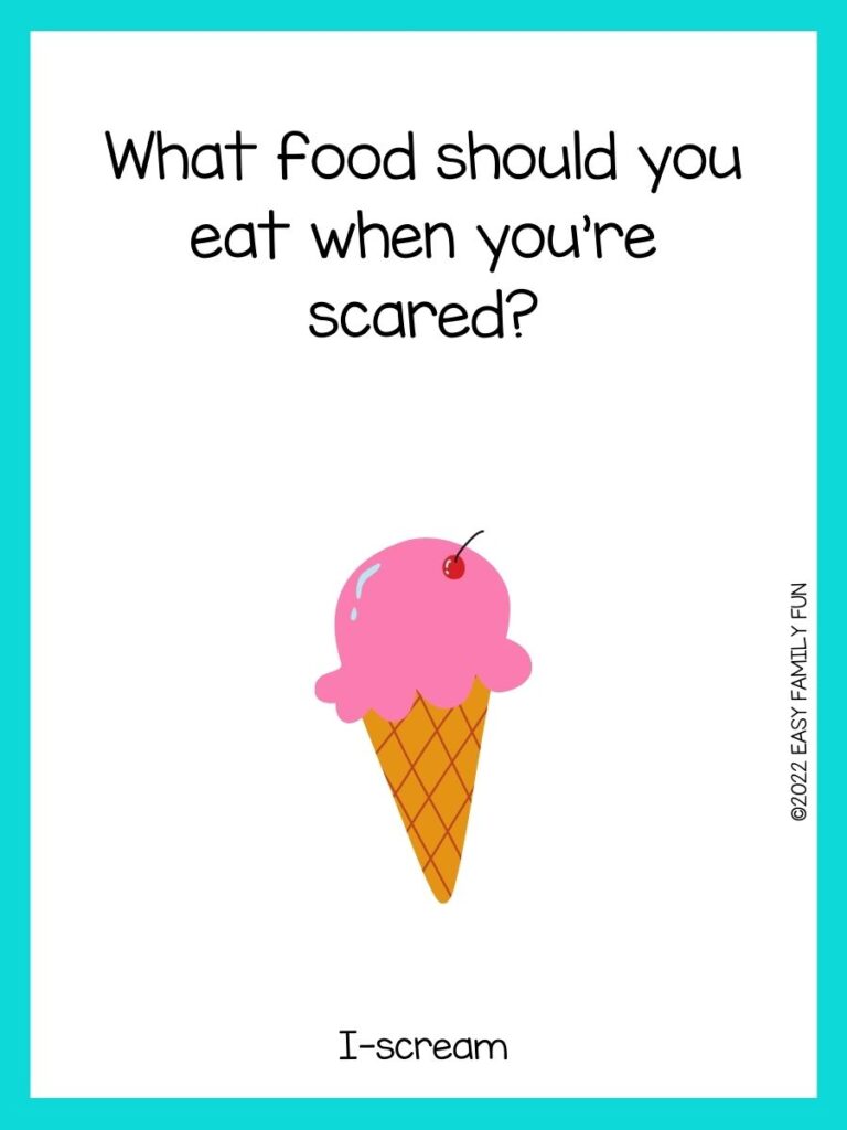 pink ice cream come with turquoise border with fun ice cream riddles for kids written 