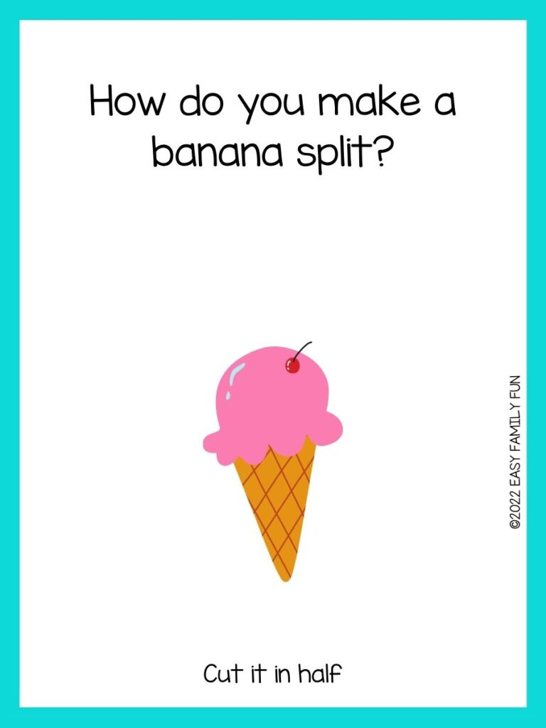pink ice cream come with turquoise border with fun ice cream riddles for kids written 