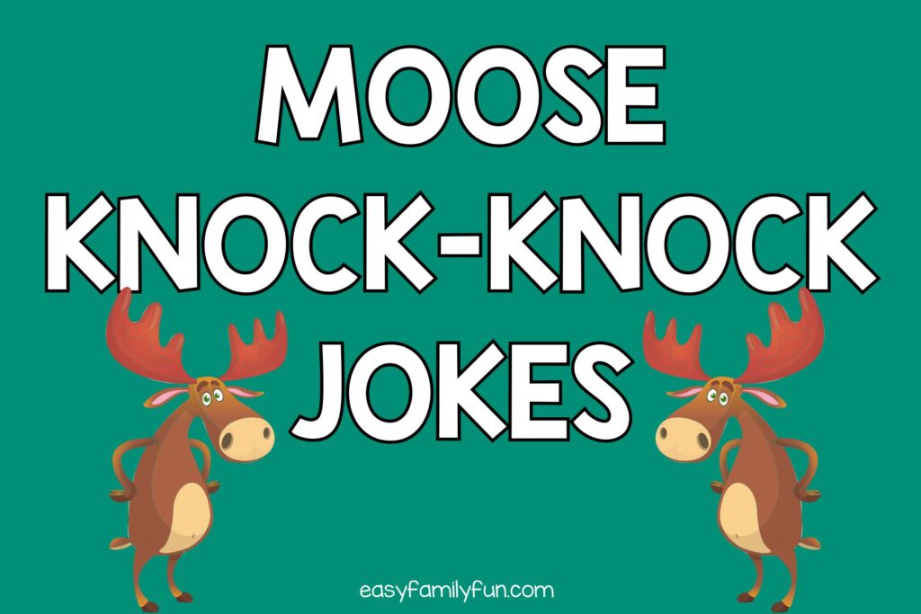 2 moose with green background with white text that says "moose knock-knock jokes"