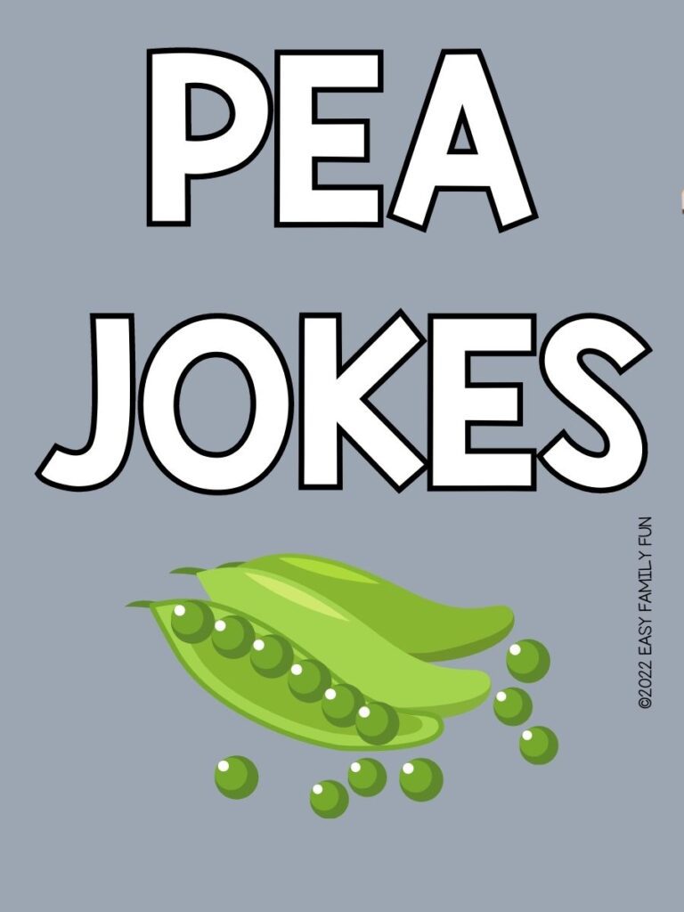 pin image: 2 pea pods with white text that says "pea jokes" with gray background