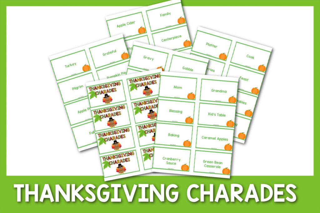 5 thanksgiving charades printable sheets with 1 thanksgiving charades cover