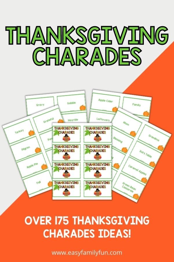 5 thanksgiving charades cards sheets 