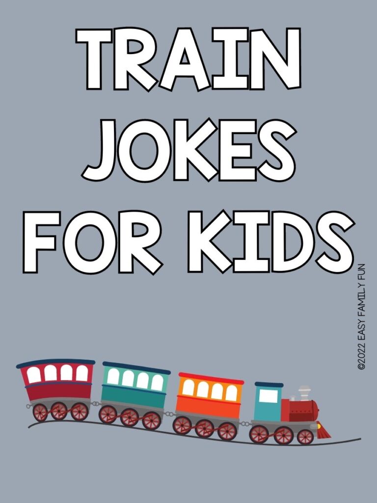 Pin image: grey background with white letters and colorful train