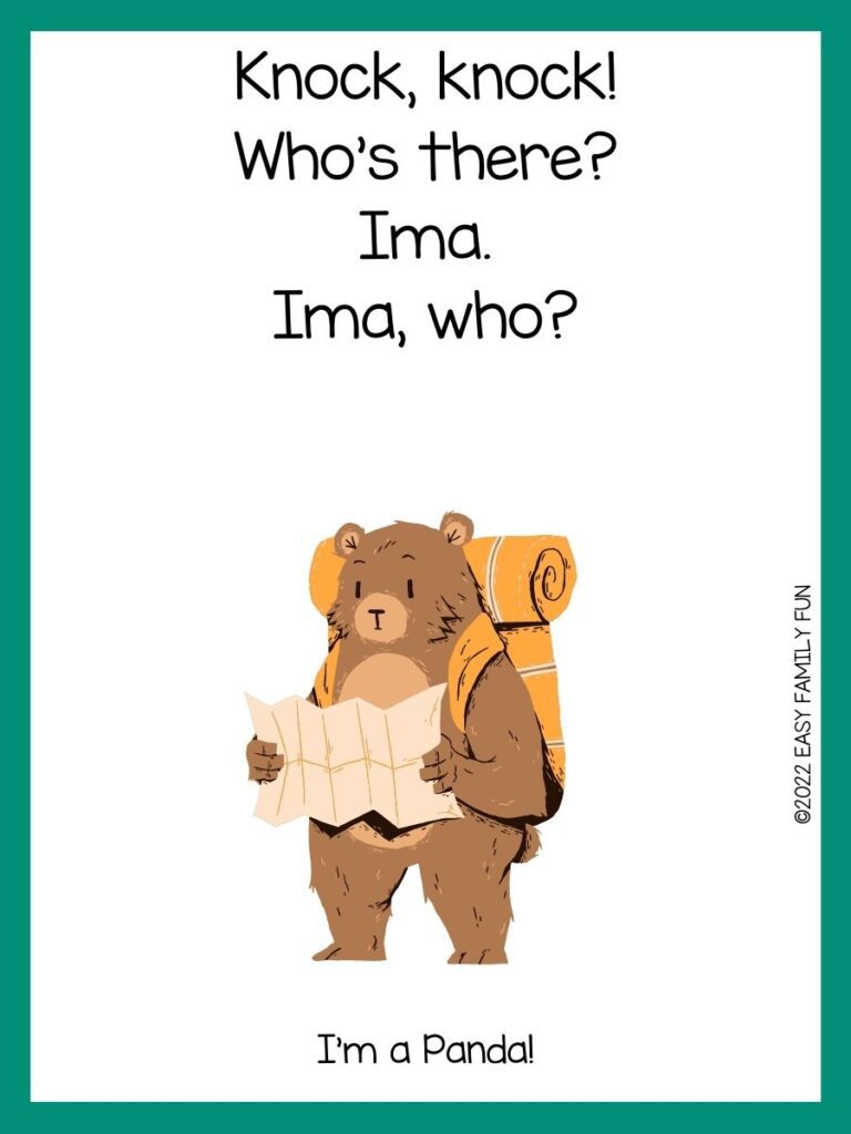 teddy bear with backpack and map with green border and bear knock knock joke
