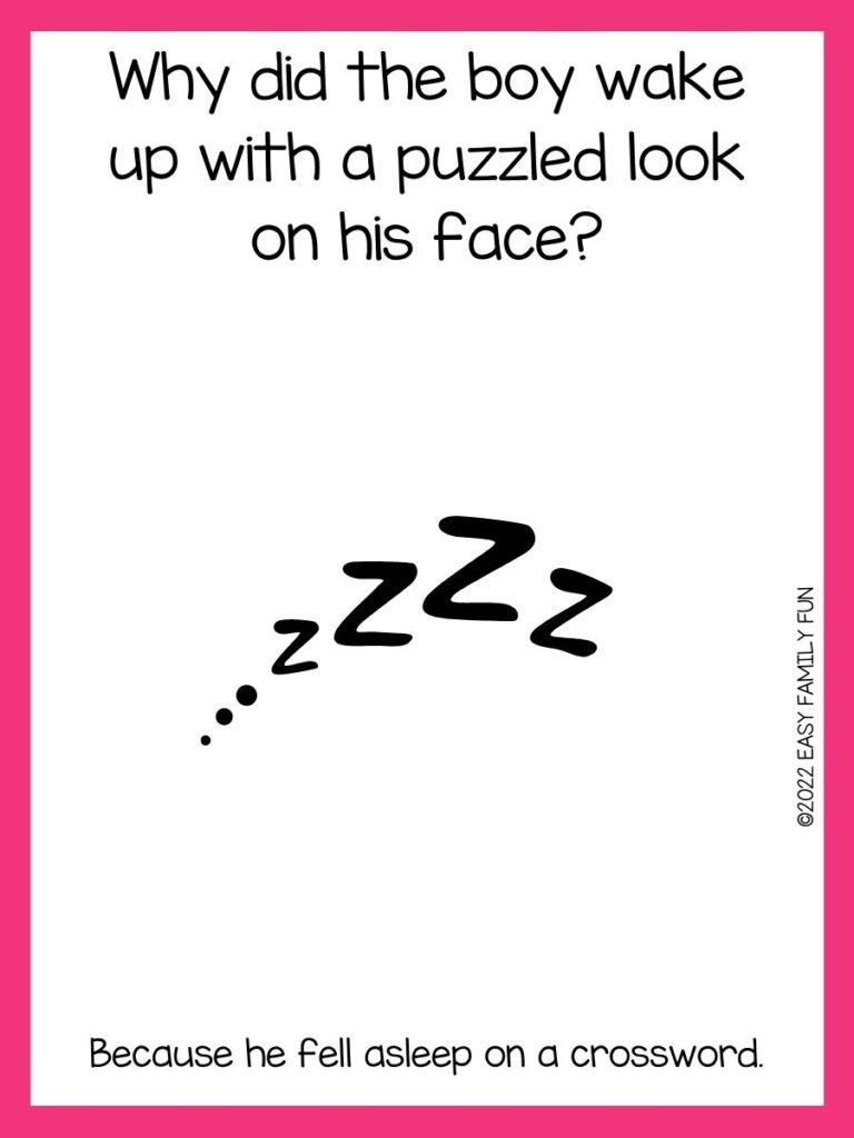 Zzzz with pink border and joke.