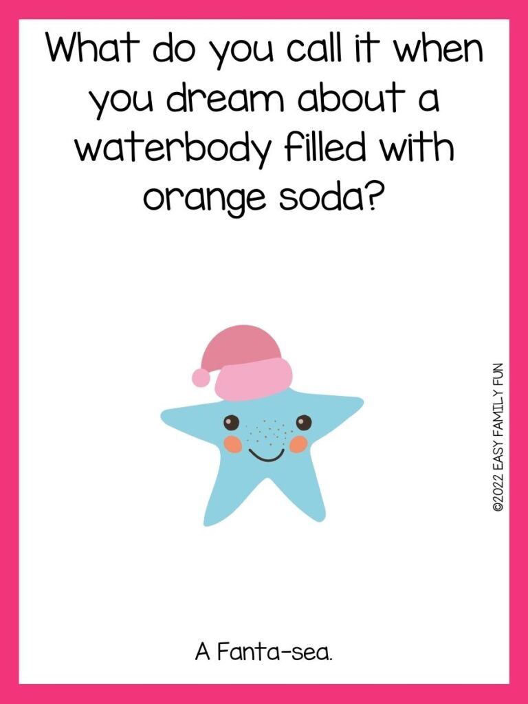 Star in a card with a pink border and a joke.