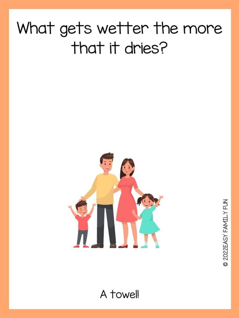 Family with an orange border and a family-friendly joke.