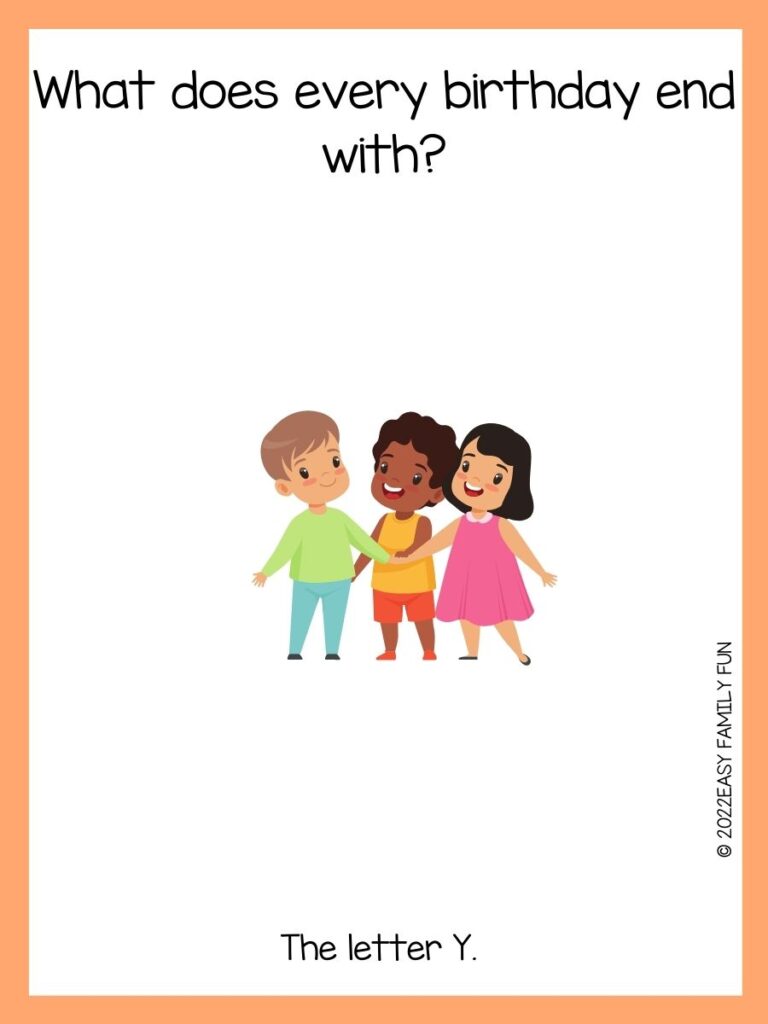Kids with an orange border and a family-friendly joke.