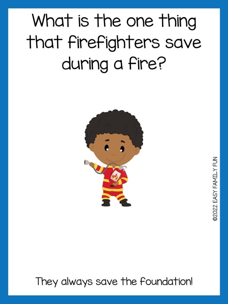 Firefighter on a white background and navy blue border. 