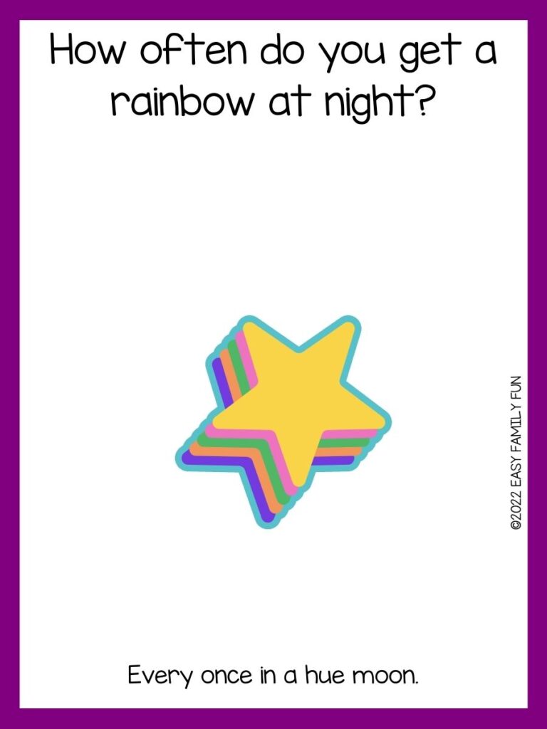 Rainbow star with purple border and rainbow joke.