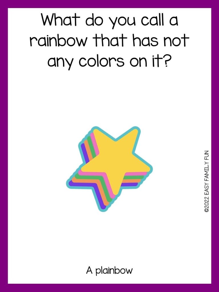 Rainbow star with purple border and rainbow joke.