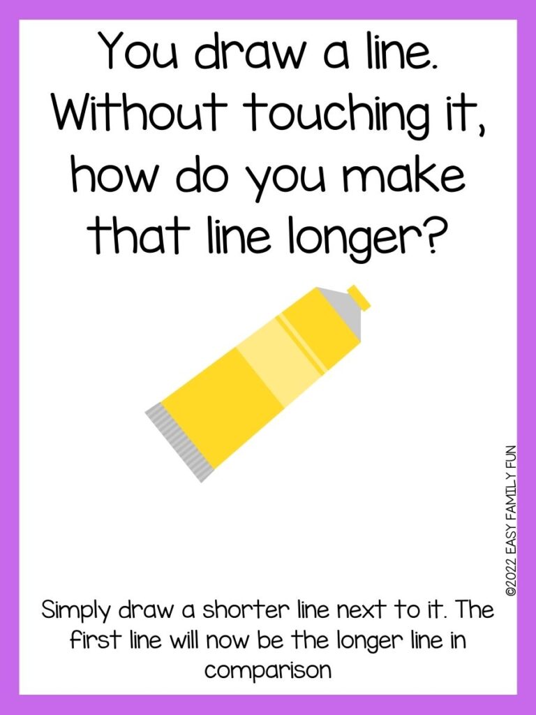 Yellow paint tube with a purple border and an art riddle.