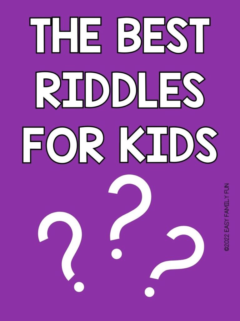 3 question marks on purple background with white text that says "the best riddles for kids"