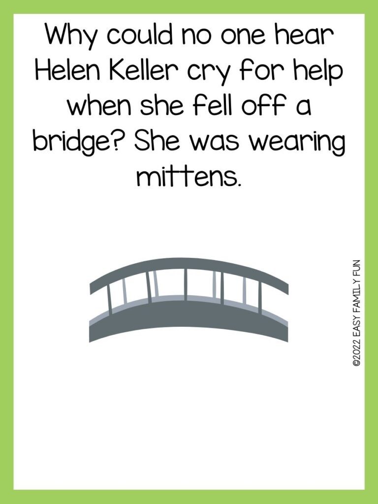 gray bridge with white background and a bridge pun with green border