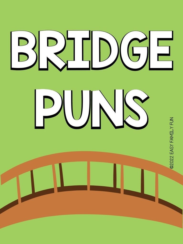 brown bridge on green background with "bridge puns" written in white 