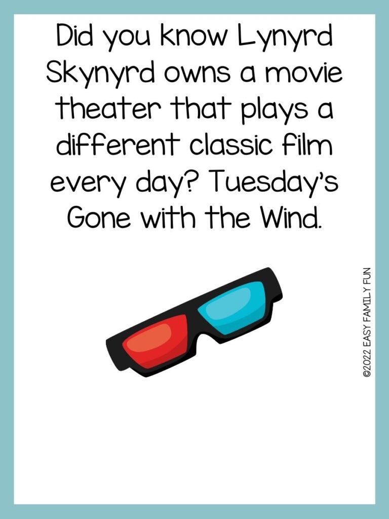 3D glasses on a white background with movie theater pun and teal border 